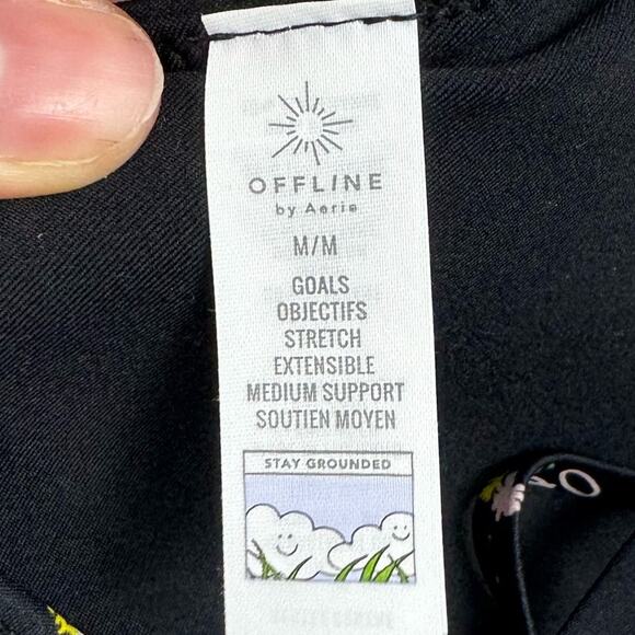 Offline By Aerie Goals True Black Floral Plunge Sports Bra Size Medium - Picture 9 of 13